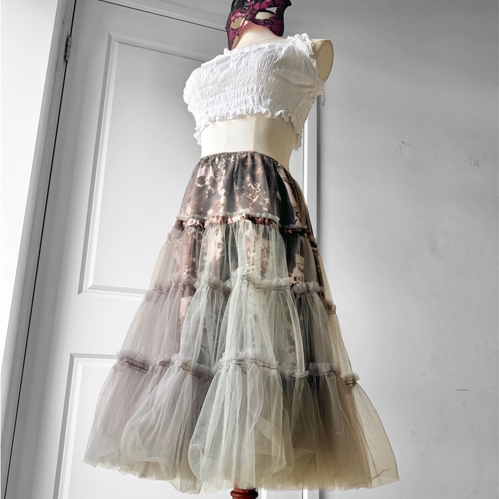 ANTHROPOLOGIE RUTZOU Tulle Knee Length Skirt Brown Sage Green Lavender - Picture 1 of 6